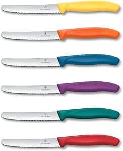Victorinox Swiss Classic, Ontbijtmes, Broodmes, Scherp lemmet, Gekartelde snede, 11 cm, Kunststof handvat, Roestvrij staal, Set van 6, Multicolor
