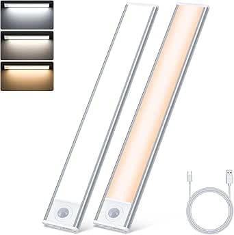 LED-Onderbouwlamp met Bewegingssensor 30cm, Oplaadbare Kastlamp 3000mAh, 3 Kleurtemperaturen en Oneindig Dimmen, Dimbare Kastlamp met 3 Modi, LED-Sensorlicht Voor Kast Keuken Trap (2 stuk)