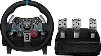 Logitech G G29 Driving Force-racestuur en -vloerpedalen, echte forcefeedback, roestvrij stalen schakelflippers, met bekleed stuurwiel voor PS5, PS4, pc, Mac - Zwart