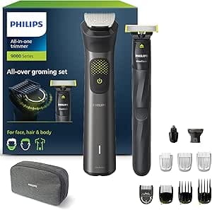 Philips Series 9000 13-in-1 trimmer + OneBlade, ontharingsset voor het hele lichaam, nauwkeurig trimmen, strakke lijnen, eenvoudig scheren, 27 lengtestanden (0,2-20 mm) (model MG9530/15)