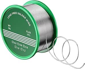 Soldeertin met vloeimiddel, loodvrije soldeerdraad met colofoniumkern, voor solderen van elektronica, Sn99,3% Cu0,7%, 50 g/0,6 mm, voor reparatie en doe-het-zelvers